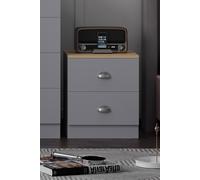 FWStyle 2 Drawer Bedside Grey Finish With Oak Top Esher FWStyle Grey