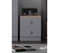 2 Drawer Bedside Cabinet Matt Grey Bedroom Furniture Metal T-Bar Handles