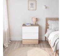FWStyle 2 Drawer Bedside Table Nighstand Two Tone White & Oak FWStyle White