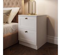 FWSTYLE 2 Drawer Bedside Table White Nightstand Modern Design Deep Storage Panelled