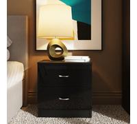 Fwstyle 2 Drawer Black Gloss Bedside Table Chest