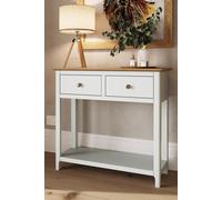 FWStyle 2 Drawer Console Table White Linen Large Oak Top Painted Finish FWStyle White