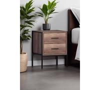 Fwstyle 2 Drawer Cracked Oak Effect Bedside Table Nightstand In Brown