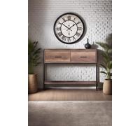 FWStyle 2 Drawer Cracked Oak Effect Hallway Console Table in Brown FWStyle Brown