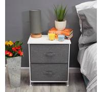 Fwstyle 2 Drawer Fabric Bedside Storage Chest Grey Linen