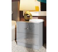 2 Drawer High Gloss Bedside Chest Table - Grey
