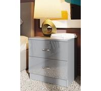 2 Drawer High Gloss Bedside Chest Table - Grey
