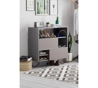 Fwstyle 2 Drawer Modern Shoe Storage Cabinet Sideboard Anthracite & Mocha Grey
