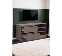 2 Drawer Open Shelf Rustic Oak Storage TV Unit FWStyle Brown One Size