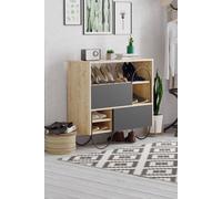 Fwstyle 2 Drawer Shoe Storage Cabinet Sideboard Natural Oak & Anthracite Grey In Brown Brown