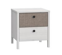 Fwstyle 2 Drawer White Oak & Fabric Effect Bedside Table Chest Nightstand (H) 51.1 (W) 45.5 (D) 40.2 Cm