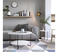 FWStyle 2 Tier Coffee Table Black Metal Frame Scratch Resistant Painted White