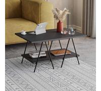 Fwstyle 2 Tier Coffee Table Scratch Resistant Black Metal Frame Anthracite Grey