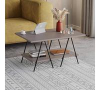 Fwstyle 2 Tier Coffee Table Scratch Resistant Black Metal Frame Mocha Grey