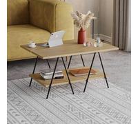 Fwstyle 2 Tier Coffee Table Scratch Resistant Black Metal Frame Natural Oak