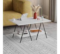 Fwstyle 2 Tier Coffee Table Scratch Resistant Black Metal Frame Painted White