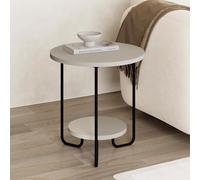 FWStyle 2 Tier Round Sandstone Side Lamp Table in Beige FWStyle Beige