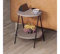 FWStyle 2 Tier Round Side Table Scratch Resistant Mocha Grey Metal Frame