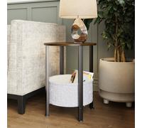 Fwstyle 2 Tier Side Storage Lamp Table Linen Basket Walnut Effect Top