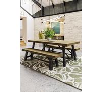 2M Fixed Top Modern Industrial Driftwood Pine Dining Table FWStyle Brown One Size