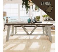 FWSTYLE 2M Solid Reclaimed Pine Truffle Finish Dining Table Set With 2 Free Extension Leafs