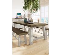 FWStyle 2M Solid Reclaimed Pine Truffle Finish Dining Table With 2 Free Extension Leafs in Brown FWStyle Brown