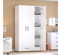 FWStyle 3 Door 1 Drawer Matt White Large Wardrobe FWStyle White
