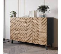 Fwstyle 3 Door Black Oak Herringbone Effect Sideboard (H) 76 (W) 120 (D) 39Cm Black One Size