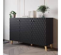 Fwstyle 3 Door Matt Black Diamond Effect Sideboard (H) 76 (W) 120 (D) 39Cm Black One Size