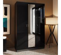 Fwstyle 3 Door Tripe Wardrobe Gloss Black Mirrored