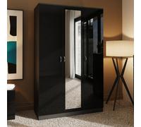 Fwstyle 3 Door Triple Mirrored Wardrobe Black Gloss Scratch Resistant Bedroom Furniture