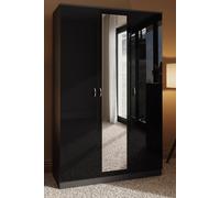 High Gloss 3 Door Mirrored Triple Wardrobe With Shelving FWStyle Black One Size