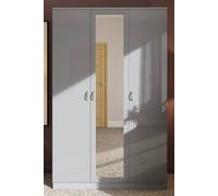 Fwstyle 3 Door Triple Wardrobe Black Gloss Mirrored Door In Grey