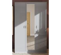High Gloss 3 Door Mirrored Triple Wardrobe With Shelving FWStyle Grey One Size