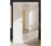 High Gloss 3 Door Mirrored Triple Wardrobe With Shelving FWStyle White One Size