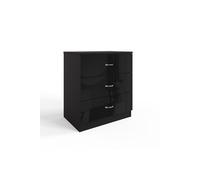 High Gloss 3 Drawer Deep Bedside Table Nightstand FWStyle Black One Size