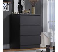FWStyle 3 Drawer Matt Black Chest Of Drawers Scratch Resistant FWStyle Black