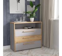 FWSTYLE 3 Drawer Sonoma Oak Matt Grey Chest Of Drawers With Open Storage Shelf