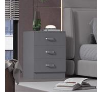 FWSTYLE 3-Drawer Tunis Bedside Chest - Stylish Matt Grey Nightstand With Spacious Storage
