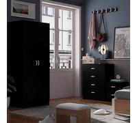 FWSTYLE 3 Piece Bedroom Furniture Set Matt Black Finish