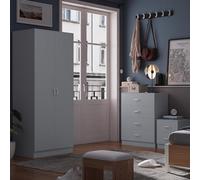 FWSTYLE 3 Piece Bedroom Furniture Set Matt Grey Finish