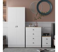 Fwstyle 3 Piece Bedroom Furniture Set Matt White Oak Effect Top Bedside Wardrobe Chest White One Size