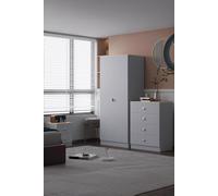 FWStyle 3 Piece Bedroom Set Matt Grey Oak Effect Top Bedside Wardrobe Chest FWStyle Grey