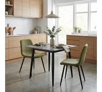 Fwstyle 3 Piece Grey Marble Effect Square Dining Table & Green Chairs Set Green