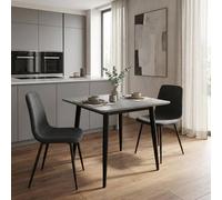 Fwstyle 3 Piece Grey Marble Effect Square Dining Table & Grey Chairs Set Grey