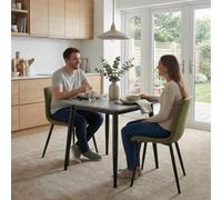 Fwstyle 3 Piece Grey Marble Effect Stone Square Dining Table & Green Chairs Set