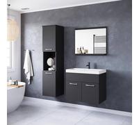 Fwstyle 3 Piece Matt Black Bathroom Furniture Set With Basin Black One Size