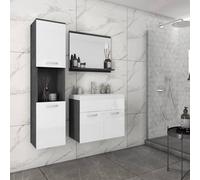 FWStyle 3 Piece Textured Black & White Gloss Bathroom Furniture Set With Basin FWStyle Multicolor