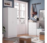 Fwstyle 3 Piece White Bedroom Furniture Set Bedside Chest Wardrobe