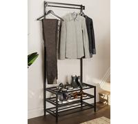 Fwstyle 3 Tier Black Metal Hallway Coat & Shoe Rack With Rail Black